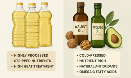 Comparison of conventional vs cold pressed, nutrient rich oils